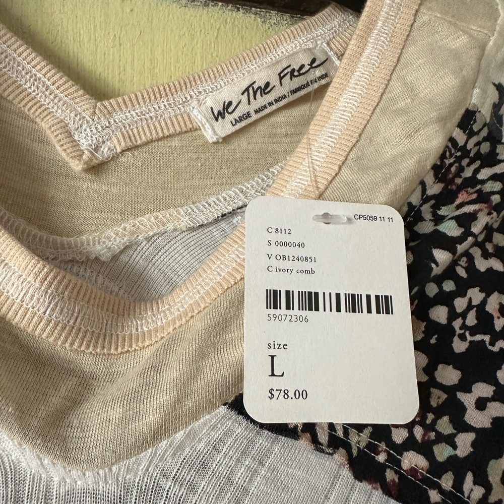 Free People Cream and Black Short Sleeve Tunic